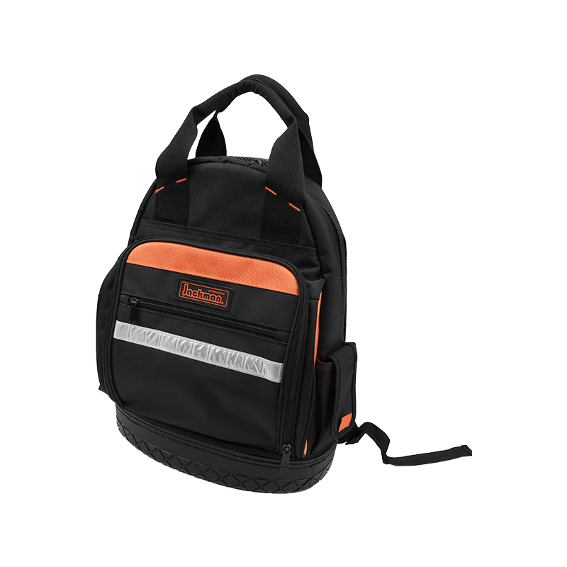 MOCHILA DE HERRAMIENTAS INFERIOR DE PP ANTIDESLIZANTE A PRUEBA DE AGUA DE TRABAJO PESADO, SERIE 600 NEGRO/NARANJA Y TIRA REFLECTANTE, HECHA DE 1680D JKB-63314