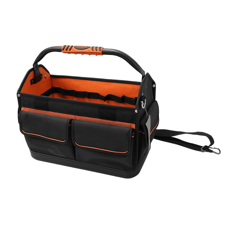 TOTALIZADOR PARA HERRAMIENTAS CON MANGO DE BARRA DE ACERO GIRATORIO DE 16' CON FONDO DE PP IMPERMEABLE, SERIE 600 NEGRO/NARANJA, HECHO DE 1680D JKB-862B14