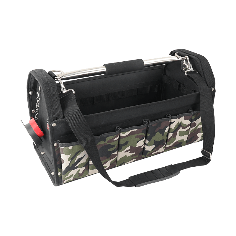 Bolso tote para herramientas abierto de 20' para 44 propósitos camo con asa de tubo SS JKB-24317A-CA
