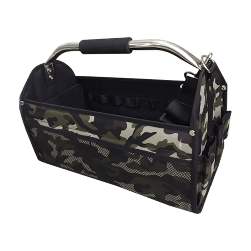 Bolso tote para herramientas abierto plegable de 17' camuflaje con asa de tubo JKB-295E16-CA