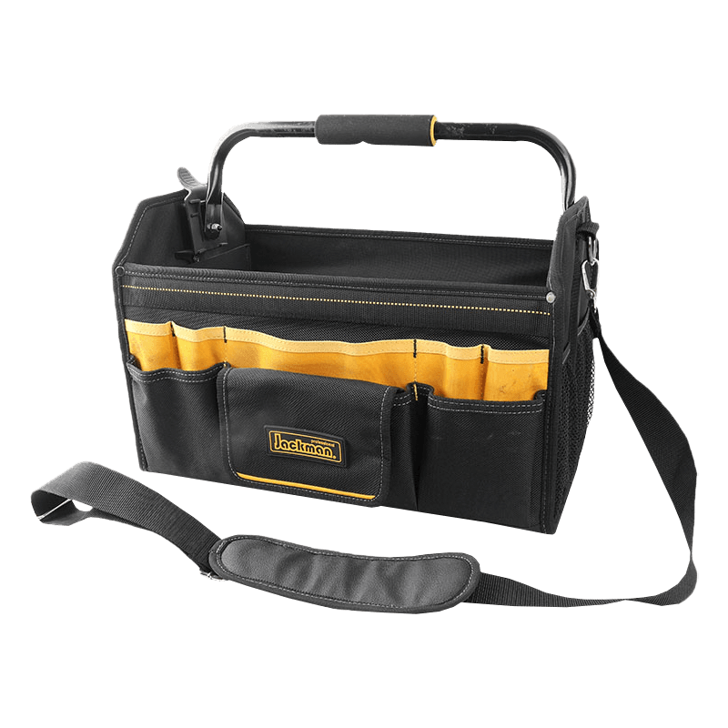 BOLSA DE HERRAMIENTAS PLEGABLE DE 17' CON MANGO DE BARRA DE ACERO GIRATORIO, SERIE 700 NEGRO/AMARILLO, HECHO DE 1680D JKB-85719-17