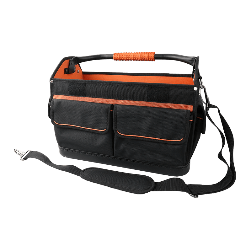 TOTALIZADOR PARA HERRAMIENTAS CON MANGO DE BARRA DE ACERO GIRATORIO DE 16' CON FONDO DE PP IMPERMEABLE, SERIE 600 NEGRO/NARANJA, HECHO DE 1680D JKB-862B14