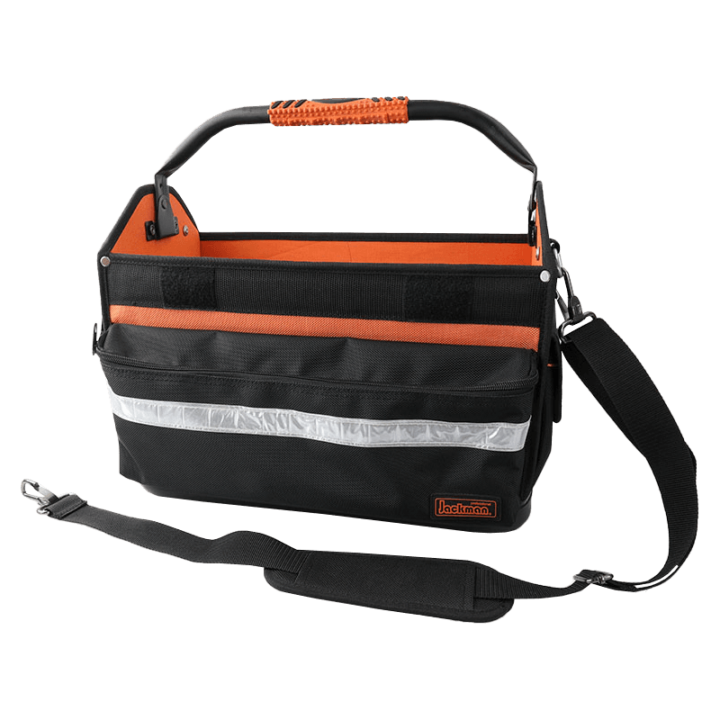 TOTALIZADOR PARA HERRAMIENTAS CON MANGO DE BARRA DE ACERO GIRATORIO DE 16' CON FONDO DE PP IMPERMEABLE, SERIE 600 NEGRO/NARANJA, HECHO DE 1680D JKB-862B14