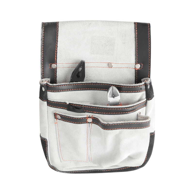 BOLSA DE HERRAMIENTAS DE CINTURA MULTIUSOS DE CUERO BOVINO SPLUT DE ANTE BLANCO CON 4 BOLSILLOS JKB-42913